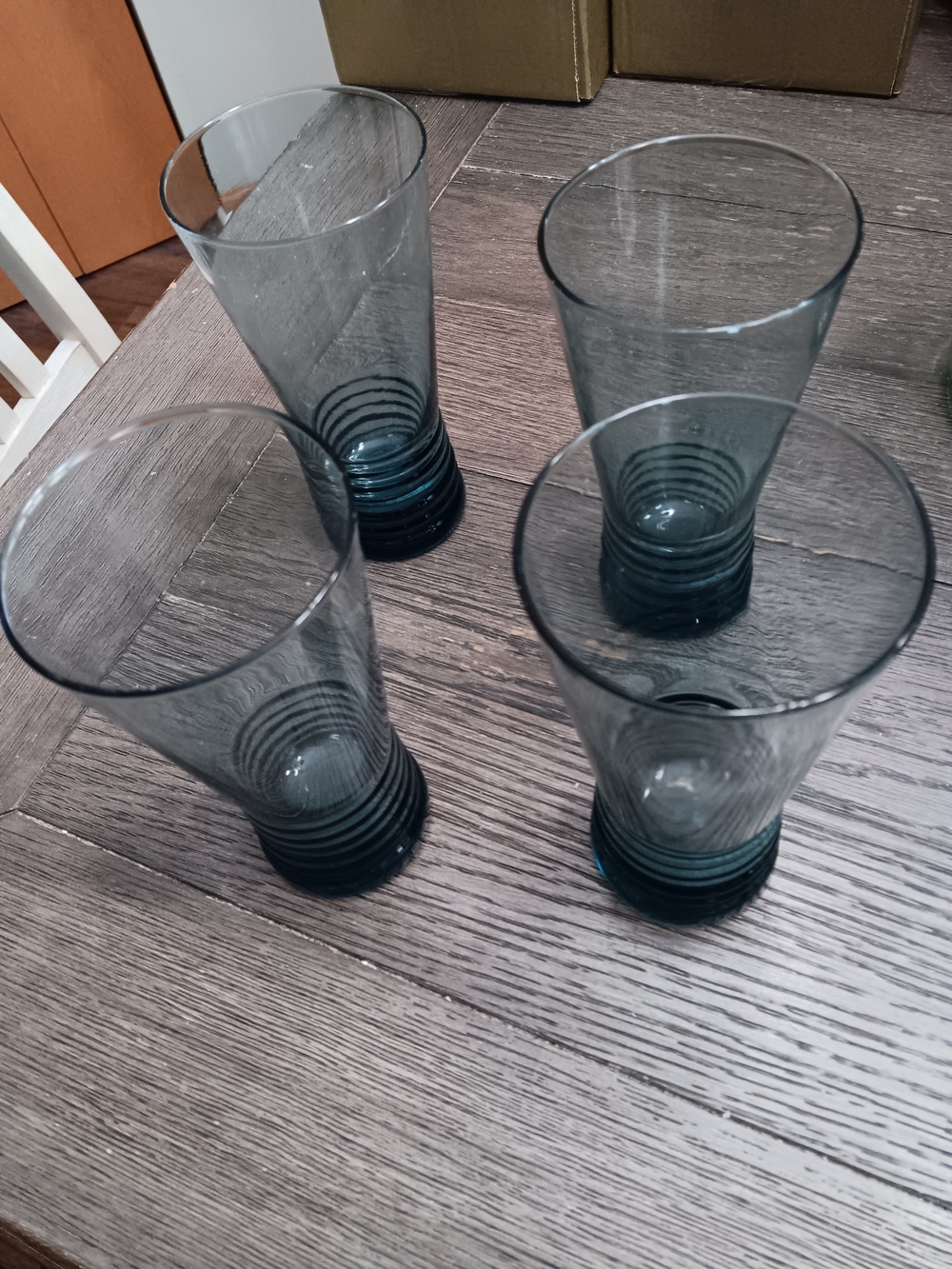 Unk Blue-Tinted Ribbed Base Drinking Glasses - Set of 4